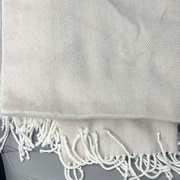 Cost Plus World Market Cream Herringbone Shawl - Picture 5 of 6